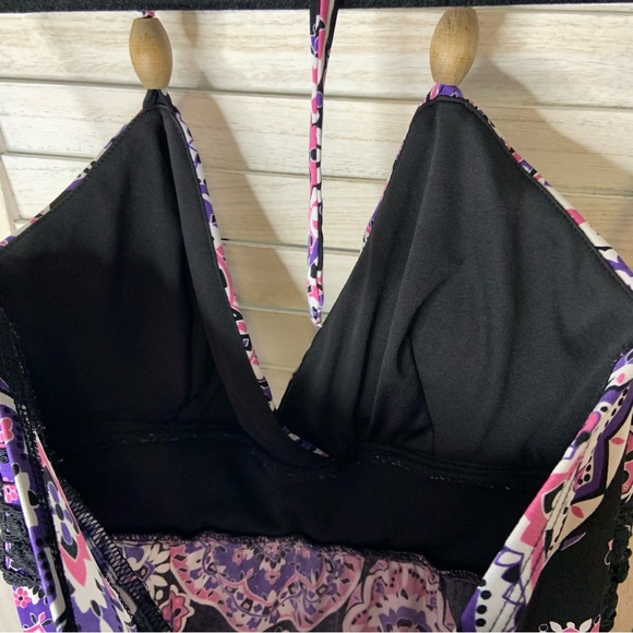 My Michelle Pink Purple Floral Geometric Print Halter Neck A Line Maxi Sundress - Picture 6 of 8